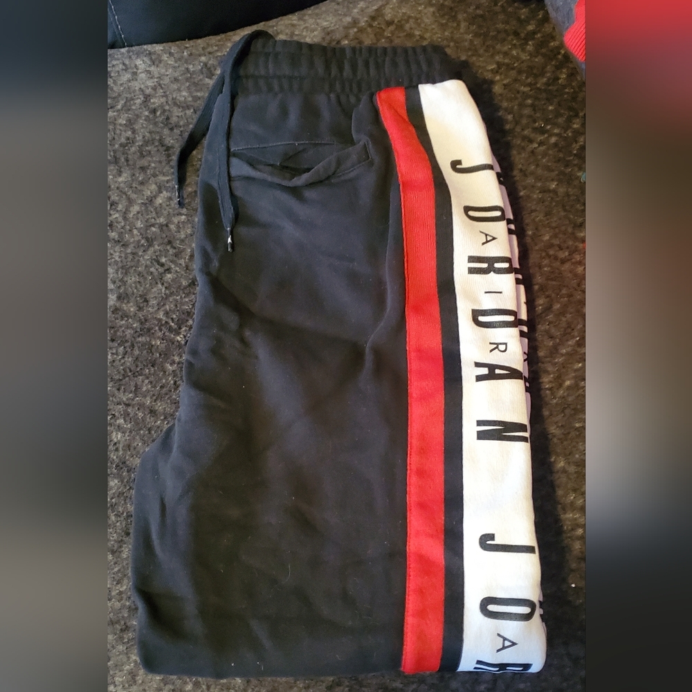 Jordan Black Joggers with Red and White Stripe